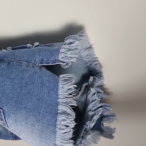 LUVAMIA Denim Jean Shorts Frayed Hem High Rise Rise Cotton Size Medium - Picture 15 of 15